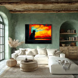 Poster Pop Art Chat au coucher du soleil - Vue fenêtre<br><div class="desc">Cette élégante scène pop art saisit un moment de sérénité en observant un coucher de soleil animé par une fenêtre, évoquant un sentiment de calme et d'émerveillement. Parfait pour les amoureux de les chats, cette oeuvre présente des couleurs audacieuses et un contraste saisissant entre la silhouette et le coucher du...</div>