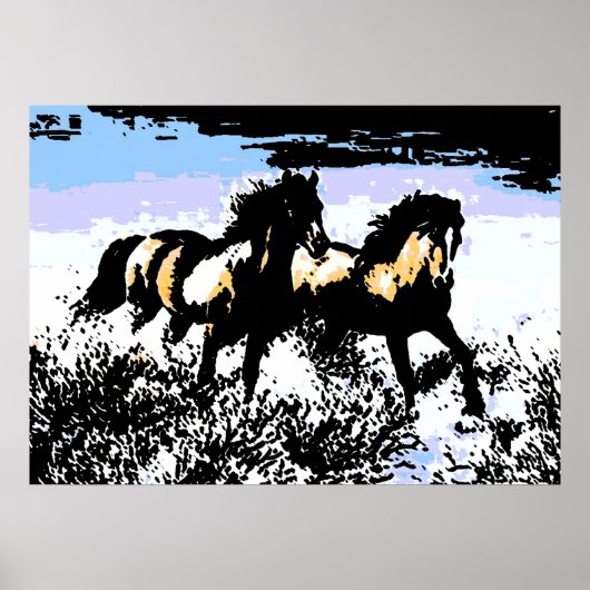 Poster Pop Art Chevaux sauvages Motivation Liberté Art (Devant)