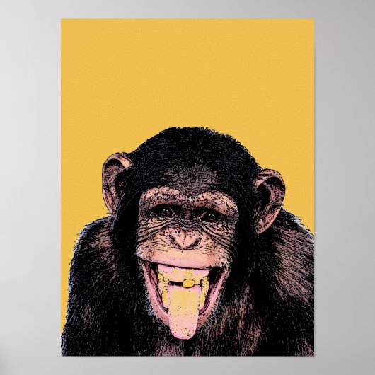 Poster Pop Art Chimpanzé Sticking Tongue Out (Devant)