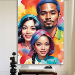 Poster Pop Art coloré Multiculture Personnes Diversité<br><div class="desc">Une affiche lumineuse et joyeuse aux visages heureux d'Afrique, du Mexique et d'Asie de l'Est. Les gens sourient et portent des vêtements colorés et traditionnels. L'arrière - plan est remplie de touches douces et aquarelles dans toutes sortes de couleurs vives, donnant l'impression que tout est vivant et amusant. Cette affiche...</div>