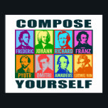 Poster Pop Art Composers | Compose Yourself<br><div class="desc">Bright colors add a modern pop art spirit to these graphic stylized portraits of famous musical composers. Each portrait is designed featuring two different intense colors and has the artists first name placed below in a bold, clean font. Eight composers are featured: Chopin, Bach, Wagner, Schubert, Tchaikovsky, Shostakovich, Mozart, and...</div>