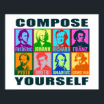 Poster Pop Art Composers | Compose Yourself<br><div class="desc">Bright colors add a modern pop art spirit to these graphic stylized portraits of famous musical composers. Each portrait is designed featuring two different intense colors and has the artists first name placed below in a bold, clean font. Eight composers are featured: Chopin, Bach, Wagner, Schubert, Tchaikovsky, Shostakovich, Mozart, and...</div>