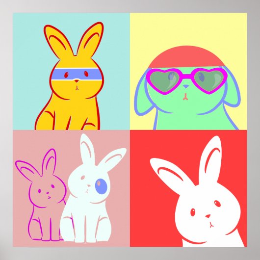 Poster Pop Art Cute Rabbits (Devant)