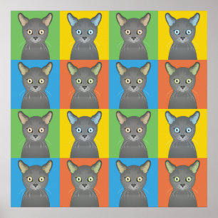 Poster Pop-Art de dessin de chat bleu russe