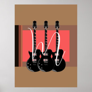 Poster Pop Art Electric Guitare Monogramme initial