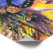 Poster Pop Art Femme Bleu Papillon Portrait (Coin)