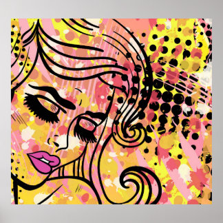 Poster Pop art, femme vintage colorée.