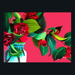 Poster Pop Art fleurs originale aquarelle fleurs rouge<br><div class="desc">Une affiche d'inspiration pop art avec un joli design floral d'une aquarelle originale peinture de fleurs de camélia rouge avec feuillage vert de l'artiste Sacha Grossel. Ces fleurs sont colorées, vibrantes et lumineuses et ce design botanique coloré d'art floral aurait l'air beau dans n'importe quel environnement. Un morceau d'art original...</div>