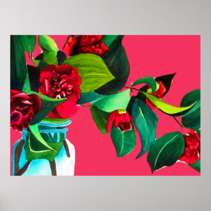 Poster Pop Art fleurs originale aquarelle fleurs rouge
