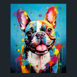 Poster Pop Art French<br><div class="desc">Apportez un éclat de joie et de couleur à votre espace avec ce portrait vibrant et peint d'un Bulldog français. Cette pièce accrocheuse transforme un compagnon de canine bien-aimé en chef-d'oeuvre d'art moderne. Des éclaboussures de teintes vives dansent à travers la toile, donnant vie à la personnalité ludique du Français....</div>