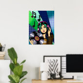 Poster Pop Art Girl with Record (Bureau à domicile)