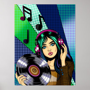 Poster Pop Art Girl with Record