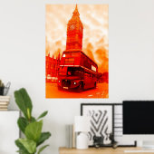Poster Pop Art London Bus Big Ben Rouge Orange Jaune (Bureau à domicile)