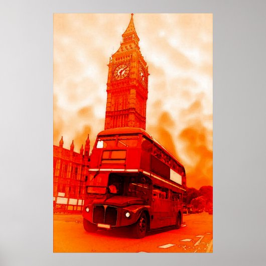 Poster Pop Art London Bus Big Ben Rouge Orange Jaune (Devant)