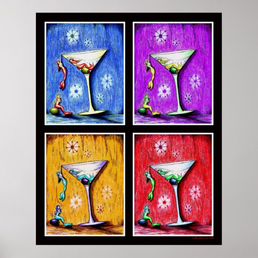 Poster Pop Art Mermaid Martinis (Devant)