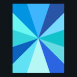 Poster Pop Art Moderne années 60 Funky Geometry Rays en b<br><div class="desc">Ce design d'affiche pop art branché et rétro des années 60 a des rayons/sunbursts psychédéliques orange vif tournés dans un motif géométrique. Ce design branché,  minimaliste et ultra-moderne comporte douze rayons dans des tons différents de bleu néon. C'est super,  bébé.</div>