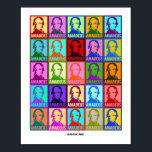 Poster Pop Art Mozart | Rock Me Colorée<br><div class="desc">Des couleurs vives ajoutent un esprit pop art moderne à ces 25 portraits stylisés graphiques du célèbre compositeur de musique Wolfgang Amadeus Mozart. Chaque portrait est conçu avec deux couleurs intenses différentes et a "Amadeus" placé en dessous dans une police audacieuse et propre. Placés sous les portraits, en caractères gras...</div>