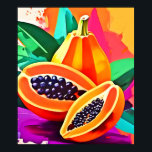 Poster Pop Art Papaya découpé<br><div class="desc">Illustration d'une papaye découpée en tranches avec des feuilles tropicaux,  parfaite pour le style estival (Ce Design Made With AI). Commandez dès aujourd'hui et offrez-vous la joie du shopping !</div>