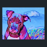 Poster Pop Art Pit Bull Puppy Chien<br><div class="desc">Pop art d'un chiot américain Pitbull,  avec la montagne de l'Amérique,  couvert de neige Pikes Peak,  dans l'arrière - plan.</div>