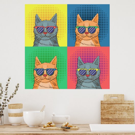Poster Pop Art Retro Cats (Cuisine)