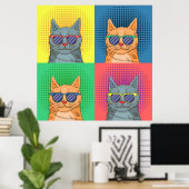 Poster Pop Art Retro Cats (Bureau à domicile)
