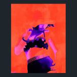 Poster Pop Art Retro Hippy Chic Boho Artworks Girl<br><div class="desc">Pop art rétro hippy chic boho artworks fille en casquette dans pochette en bikini pois. Couleurs violettes et oranges vives. Photo art. vintage moderne,  article cool. Cherchez les produits correspondants dans ma collection de magasins. Copyright de l'image Marg Seregelyi Photography.</div>