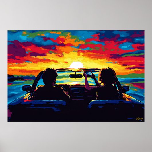 Poster Pop Art Road Trip Sunset Wall Art – Aventure (Devant)