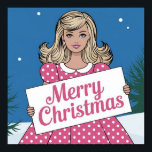 Poster Pop art rose Joyeux Noël retro fille<br><div class="desc">Pop art rose Joyeux Noël retro fille</div>