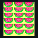Poster pop art rose pastèque<br><div class="desc">Inspiré par l'art pop,  cette illustration originale d'aquarelle est un dessin de mignon,  de hanche,  de rose et de pastèque verte dans un motif sur un arrière - plan jaune citron pastel. Ce fruit original et amusant design est lumineux et coloré et vous apportera un sourire sûr.</div>