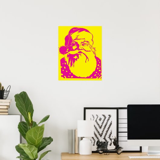 Poster Pop art Santa yellow pink  (Bureau à domicile)