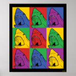 Poster Pop Art Shark<br><div class="desc">"Pop Art Shark" art graphic designed by bCreative shows an iconic shark head in a nine panel pop art piece! This makes a great gift for family, friends, or a treat for yourself! This funny graphic is a great addition to anyone's style. bCreative is a leading creator and licensor of...</div>