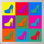 Poster pop art shoes<br><div class="desc">Illustration of high-heel shoes on colorful tiled background</div>