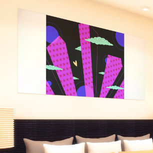 Poster Pop Art Skyline Clair violet rose étoiles