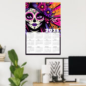 Poster Pop Art Sugar Skull 2025 Calendrier (Bureau à domicile)