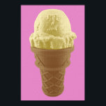 Poster Pop Art Vanilla Ice Crem Cone<br><div class="desc">Je crie, vous criez, nous crions tous pour de la crème glacée ; ou un cône de crème glacée ! Et un délicieux cône glacé à la vanille ? Le graphique Pop Art Vanilla Ice Cream Cone présente une grande boule de crème glacée à la vanille assise sur un délicieux...</div>