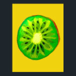 Poster Pop art vif kiwi fruit original aquarelle<br><div class="desc">Une jolie tranche de fruits de kiwi colorée et vibrante d'un tableau original de Sacha Grossel. Ce grand fruit de style pop art est vert et très lumineux et coloré contre un arrière - plan de couleur jaune personnalisable. Excentrique et original.</div>