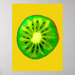 Poster Pop art vif kiwi fruit original aquarelle