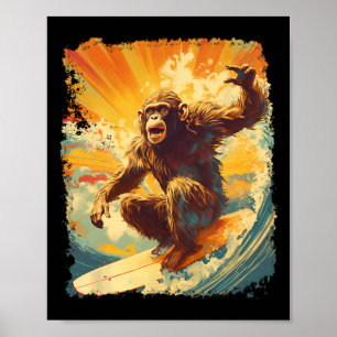 Poster Pop Art Vintage Animal de Zoo Singe Surfant à la P