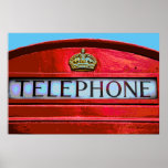 Poster Pop Art Vintage London City Red Telephone Booth<br><div class="desc">Photos d'Art de Voyage des Symboles des Célèbres Capitales du Monde - Symboles de Londres : Légendaire Souvenirs de la Ville - London City Boîte de téléphone rouge</div>