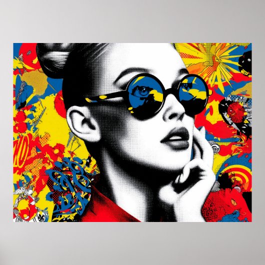 Poster Pop art woman with sunglasses (Devant)