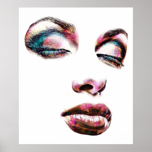 Poster Pop Art Womans Face Gold Maquillage beauté Abstrai