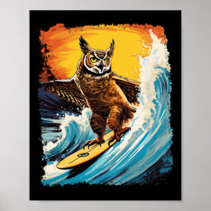 Poster Pop Art Zoo Vintage Oiseau Hibou aux Cornes Surfan
