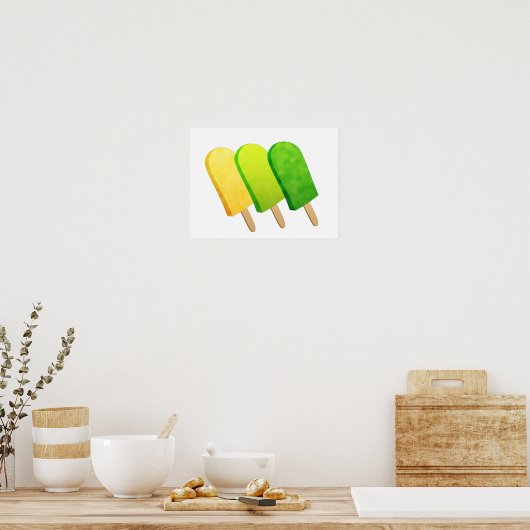 Poster Pop de glace jaune, vert citron et vert (Cuisine)