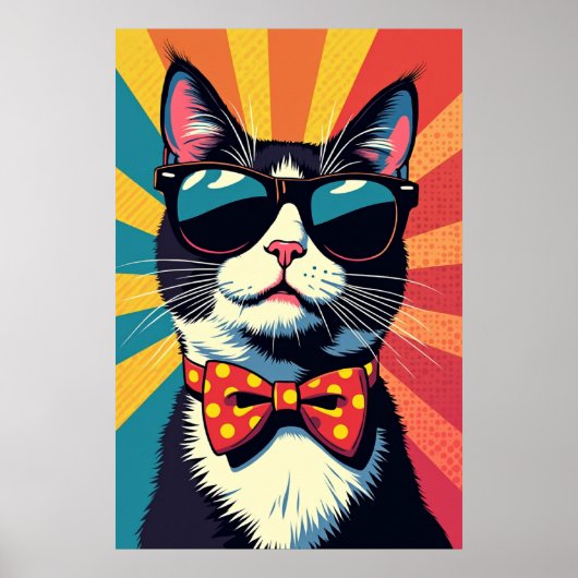 Poster Pop Purr-fect - Chat rétro en couleur gras (Devant)
