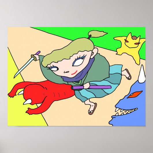 Poster Pop Samouraï et Démons Colorés. (Devant)