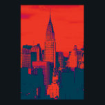 Poster Pop Style Rouge Retro Art New York City<br><div class="desc">Red Blue Retro New York City Midtown Vieux Style Image - Vieux Style Vintage New York</div>