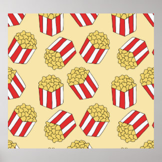 Poster Popcorn dessiné à la main, coloré sans couture mot