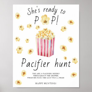 Poster Popcorn - jeu de chasse au pouce bébé shower