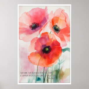 Poster Poppies d'aquarelle rouge avec citation Keats