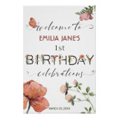 Poster Poppies rose aquarelle fête d'anniversaire Bienven (Devant)